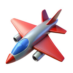 Stylized red and silver toy jet airplane isolated on transparent background