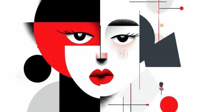 Abstract geometric portrait with bold red and black accents