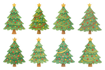 PNG Whimsical Christmas tree illustrations, element set on transparent background