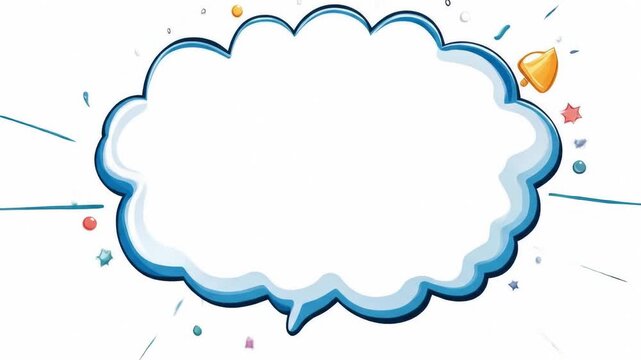 Blank comic speech bubble surrounded by colorful confetti elements for creative design