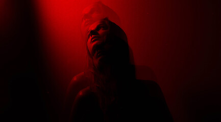 Siluette women Portrait with long hair in red color