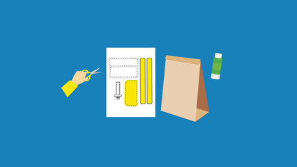 Illustration of a paper bag and a hand holding a pen with a checklist