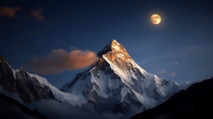 Majestic moonlit mountain landscape himalayas night photography natural beauty elevated view tranquil wilderness for adventure seekers © aulaiphon