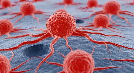 Dangerous cancer cells spreading aggressively through tissue