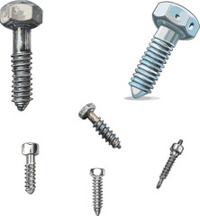 screw and bolt in color style, carpentry tools set no background