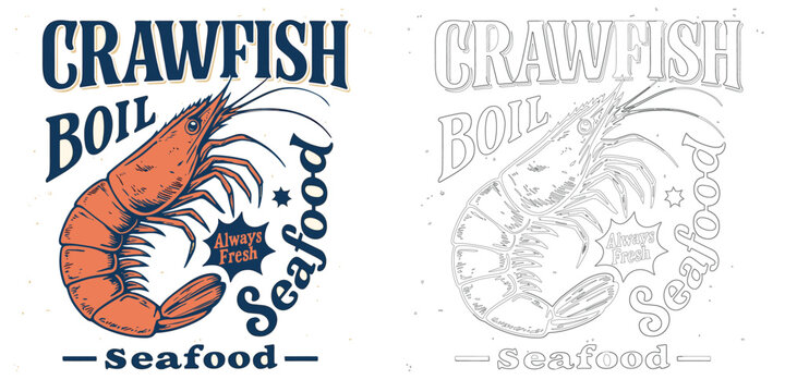 Crawfish seafood boil vector illustration T shirt design with lobster retro food typography style isolated on white background
