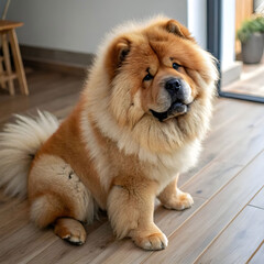 A dignified Chow Chow with a lion-like mane, fluffy coat, deep-set eyes.