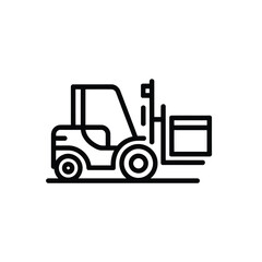 Simple line art icon of a forklift truck lifting a box