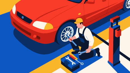 The repairman is carrying a tool bag, cartoon hand-drawn vector illustrations