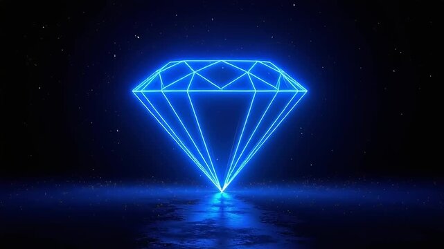 Animated glowing blue diamond against dark background with light effects