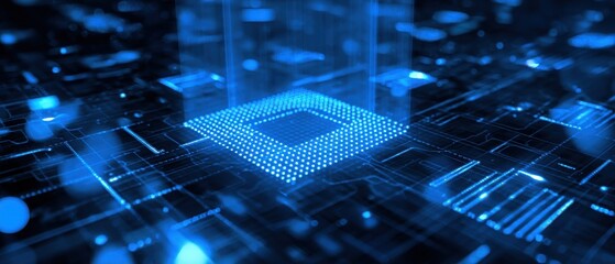 Geometric abstract background in blue with technology light concept. Suitable for tech designs and futuristic content.