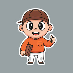 Cartoon Boy with Brown Cap Orange Shirt and ThumbsUp Gesture.
