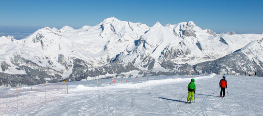 Skiing in the Toggenburg Valley, view of Mount  Saentis, Switzerland.