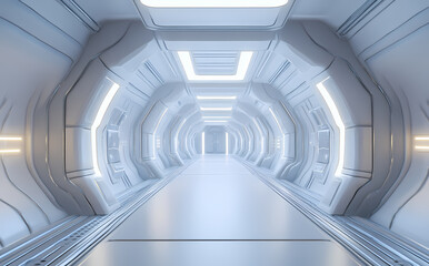 Obraz premium Futuristic White Corridor with Advanced Lighting