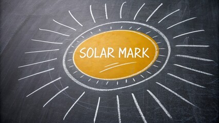 Chalk drawing of a solar mark with rays and an oval
