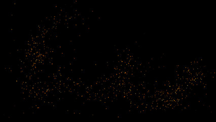 Blurred fire embers sparks on black background . Texture isolated overlays. Concept of particles, sparkles, light and flame.