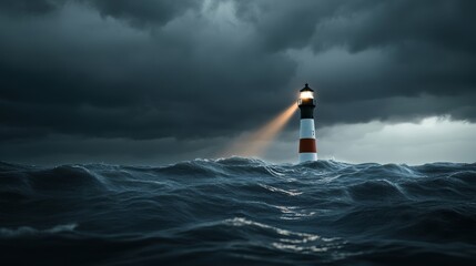 Stormy seas encounter lighthouse digital artwork maritime dramatic guiding light in turbulent waters