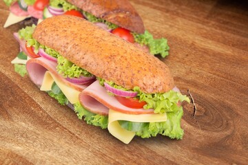 Tasty fresh sandwich with crusty bread and vegetables