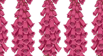 Repeating pink foxglove flowers on a white background © gudangPIXEL