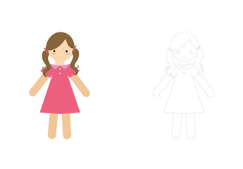 Girl in a pink dress. Vector illustration in a flat style.