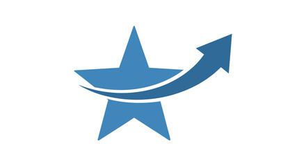 Ascending blue star with upward arrow symbolizes achievement and growth trajectory reaching peak