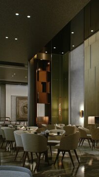 3D render vertical animation of a hotel lobby