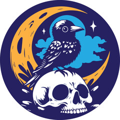 Bird and Skull with background moon