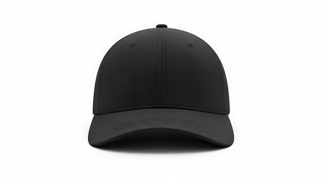 A plain black baseball cap is shown from the front against a white background.