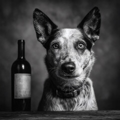 black and white dog with wine