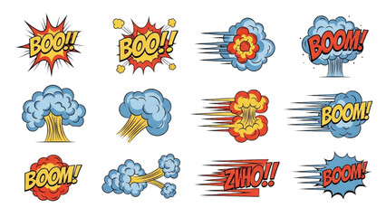 Comic Boom Effect Line Elements – Cartoon Speech Bubble Vector Illustration Set AI EPS PNG JPEG