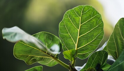 Ficus Lyrata Bambino Dwarf Fiddle Leaf Fig Foliage Close Up