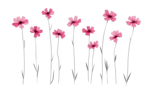 A arrangement of pink flowers with delicate petals standing tall against a clean white background. perfect for use in nature-themed designs or floral presentations - Powered by Adobe