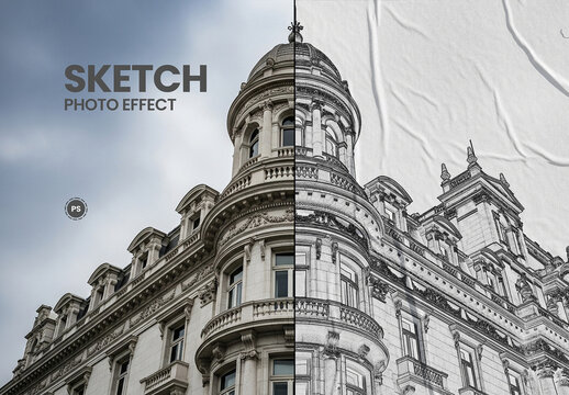 Pencil Sketch Photo Effect PSD Template