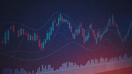Dynamic stock market chart analysis showing financial investment trends with candle sticks and line graph indicators