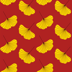Ginkgo biloba leaves seamless pattern. Vibrant autumn background. Handdrawn vector repeating floral ornament