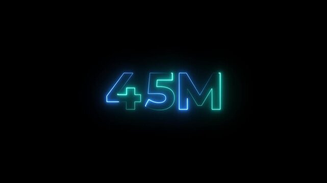 Neon glow "45m" sign with bold blue and green hues on dark background - large initial letter.