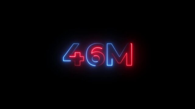 Neon glow "46m" sign with striking blue and red hues on dark background - large initial letter .