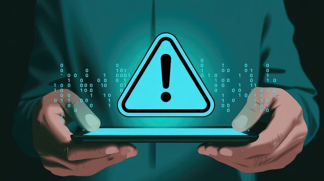 Digital warning alert on smartphone screen with binary code, cybersecurity concept for data breach
