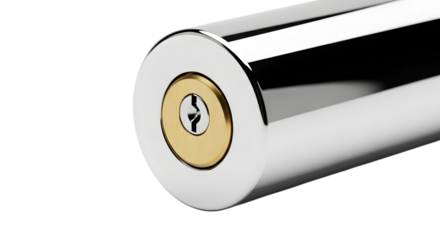 Close-up macro shot of shiny chrome cylinder with visible keyhole detail