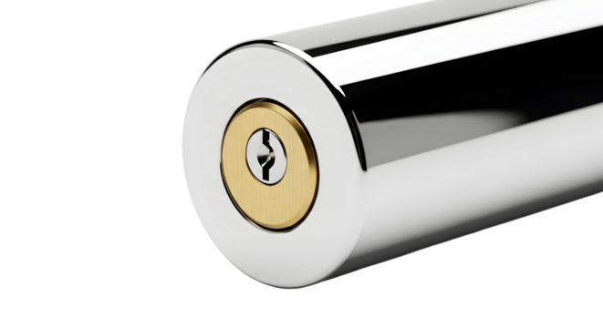 Close-up macro shot of shiny chrome cylinder with visible keyhole detail