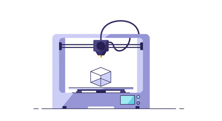 Illustration of a 3D Printer Creating a Cube.