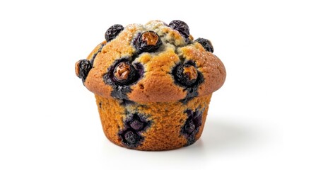 Fresh Blueberry Muffin with Whole Blueberries on White Background