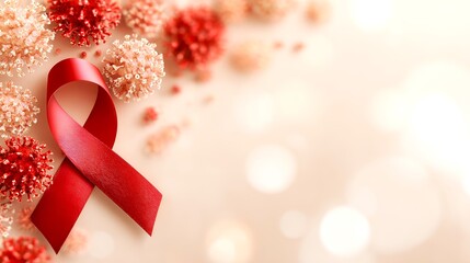 Leprosy Awareness Background With Red Ribbon and Subtle Details