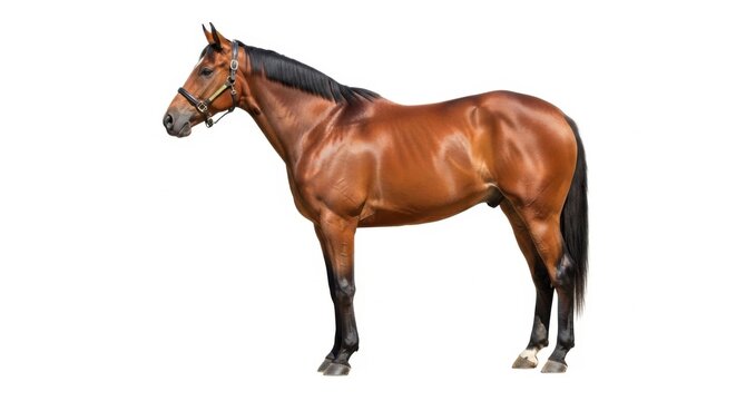 Brown Horse Standing Side View in Studio Setting with White Background - Powered by Adobe