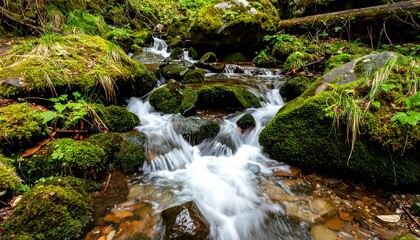 Obraz premium Forested stream cascading over rocks