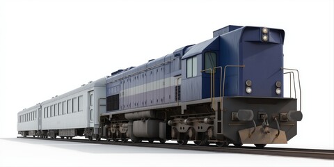 Obraz premium Blue industrial locomotive with passenger cars on clear background