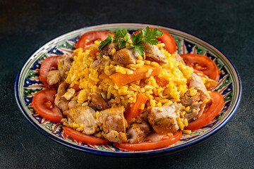 Traditional pilaf with meat and vegetables