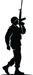Soldier Silhouette Carrying Rifle Vector Illustration in Uniform
