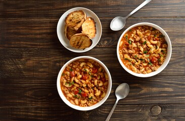 American goulash, dish with ground beef and elbow macaroni in tomato sauce
