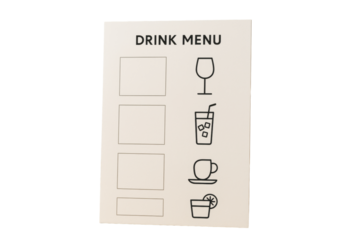Drink menu template with minimal icons including wine, soda, coffee, and cocktail, isolated on white background, clean layout concept. Ai generative